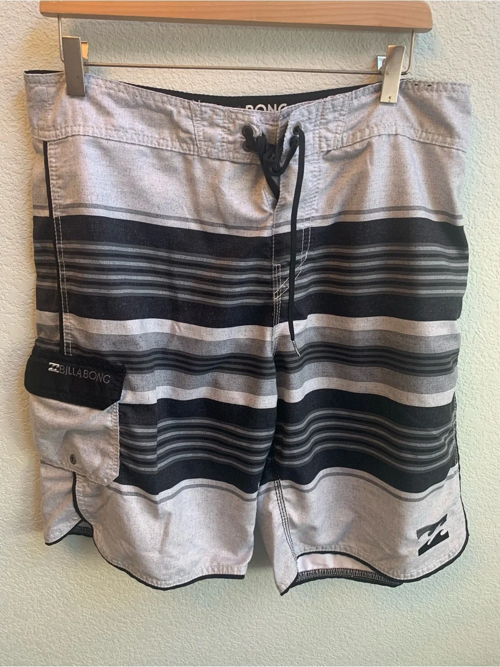 Billabong Men’s Black & Gray Striped Board Shorts